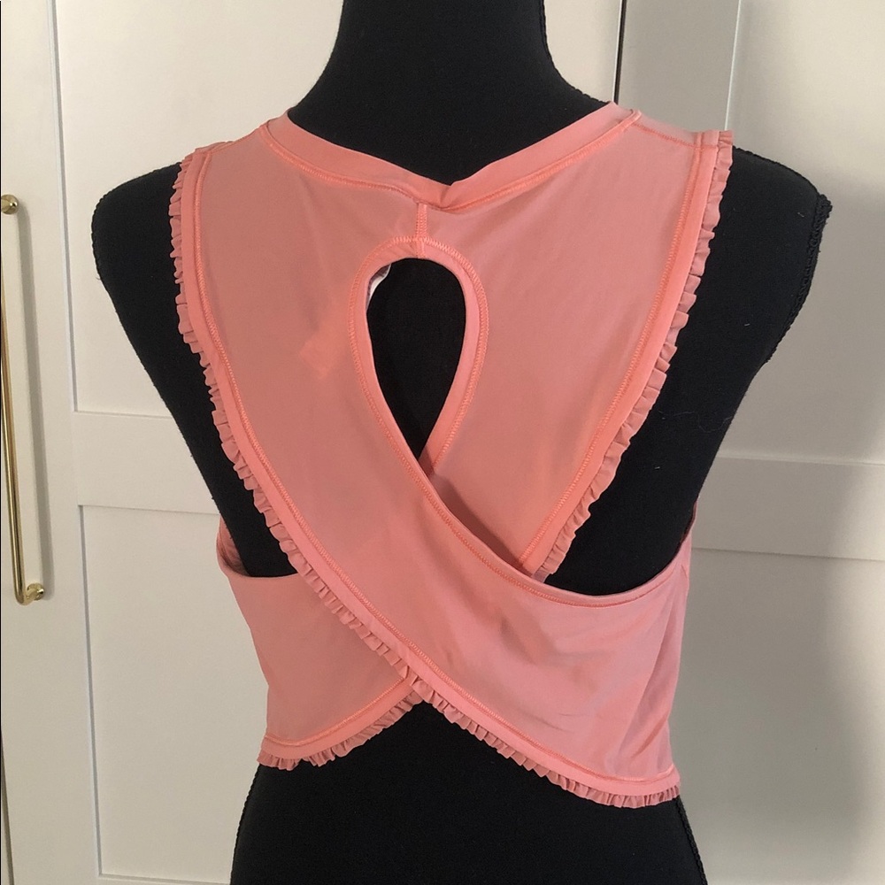 lululemon athletica Coral Pink Ruffled Cross-Back Crop Top